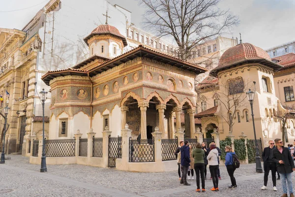 Βουκουρέστι, Ρουμανία-16 Μαρτίου 2019: «Άγιοι αρχάγγελοι Μιχαήλ και Gabriel» εκκλησία της Μονής Σταυροπόλεως που βρίσκεται στην παλιά πόλη μέρος του Βουκουρεστίου, Ρουμανία. Εικόνα Αρχείου