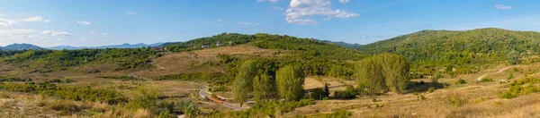 Grande Vue Panoramique Sur Les Collines Avec Forêt Verte Panorama — Photo
