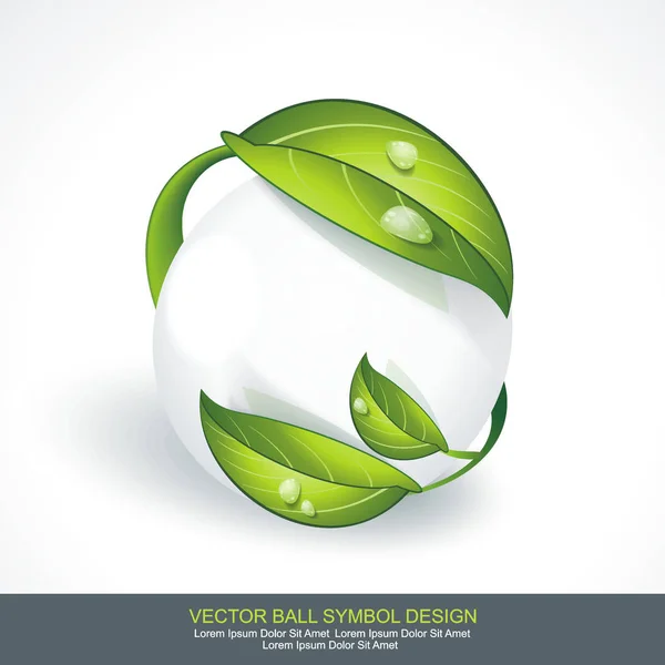 Abstrakte Kugel Symbol Mit Grünen Blättern Volumendesign Öko Zeichen — Stockvektor