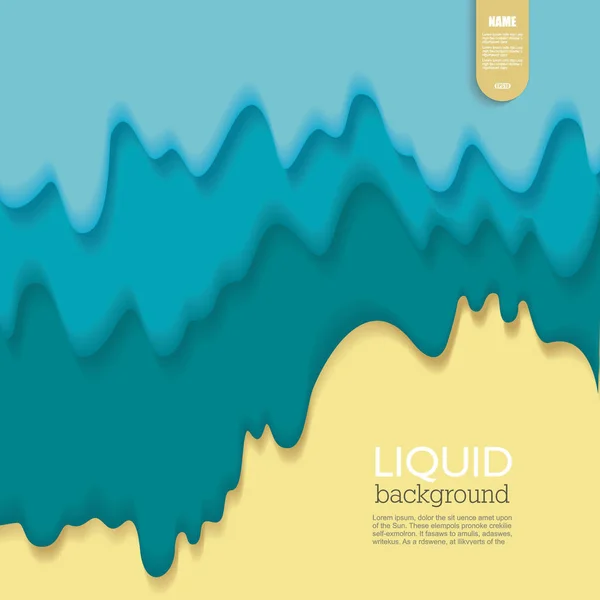 液体の背景 流体形状組成 青い海の波と黄金の砂のビーチ — ストックベクタ