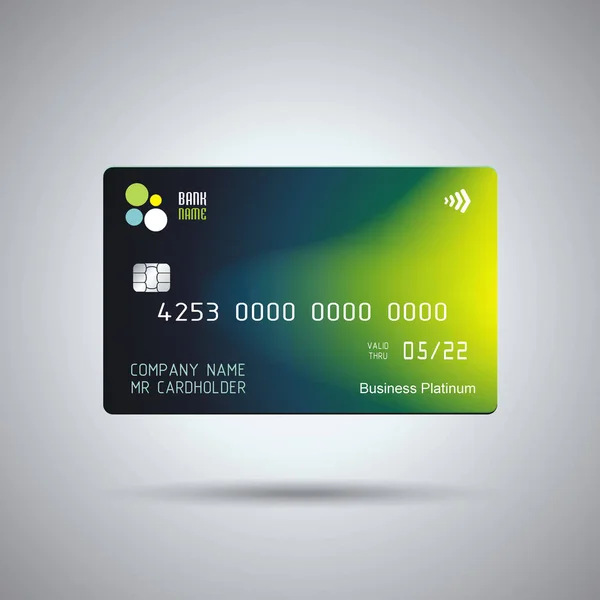 Carta Credito Blu Brillante Design Verde Con Ombra Concetto Carta — Vettoriale Stock