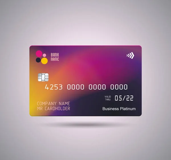Tarjeta Crédito Brillante Diseño Púrpura Con Sombra Concepto Detallado Tarjeta — Vector de stock