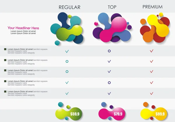 Price List Widget Payment Plans Online Services Pricing Table Websites — Stock Vector