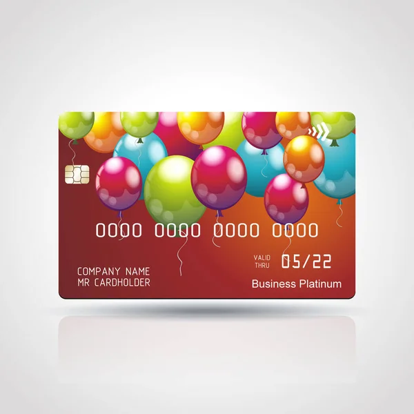 Kreditkarte Mit Bunten Luftballons Detailliertes Abstraktes Hochglanz Kreditkartenkonzept Für Business — Stockvektor