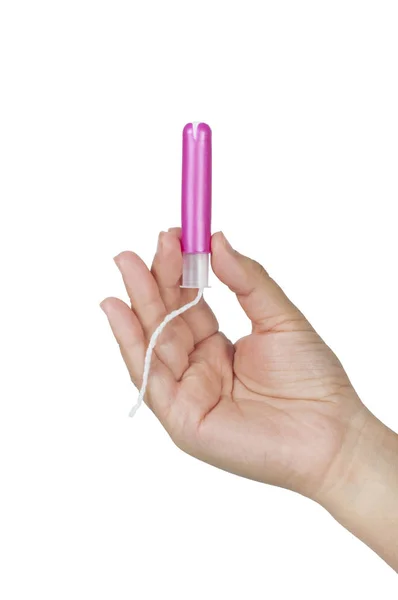 beyaz izole aplikatör ile tampon el tutar