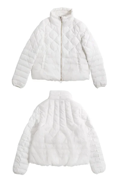 Біла Жіноча Зимова Куртка Ізольована Білому Спереду Ззаду — стокове фото