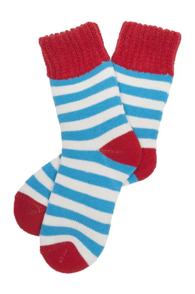 Vlněné Pruhované Ponožky Izolované Bílém — Stock fotografie