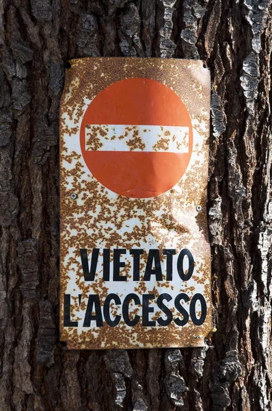Italian Old Rusty Sign Entry Tree — Stock Photo, Image