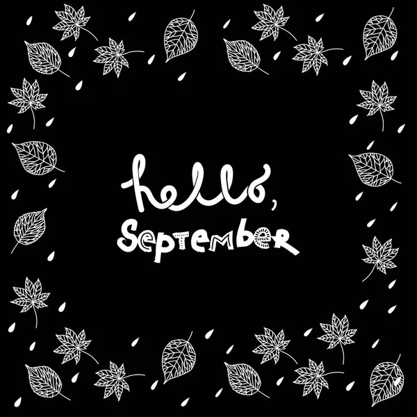 Hello September Hand Lettering Text Handmade Vector Calligraphy Collection Black — Stock Vector