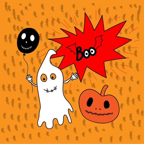 Spirito Fantasma Che Batte Bandiera Caccia Boo Buon Halloween Spaventosi — Vettoriale Stock