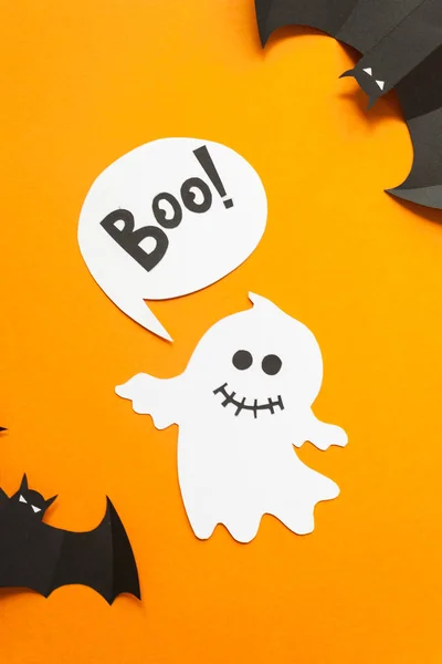 Buon Halloween Decorazione Bianco Nero Halloween Carta Sfondo Arancione — Foto Stock