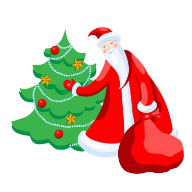 Sevimli çizgi Noel dekorasyon Noel ağacı mutlu Noeller vektör çizim tebrik kartı poster