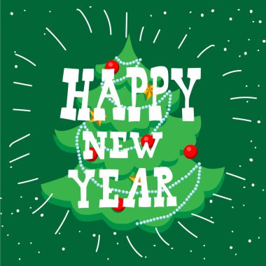 Mutlu tatil tebrik kartı için mutlu yeni el çekilmiş. Tipografi için kış tatil. Kartpostal nedeni