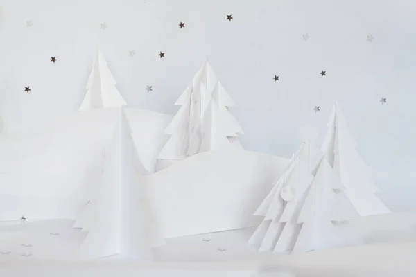 País Las Maravillas Invierno Hecho Papel Blanco Concepto Vacaciones Navidad — Foto de Stock