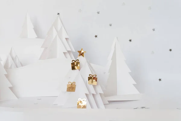 Winter Wonderland Terbuat Dari Kertas Putih Pohon Natal Kertas Putih — Stok Foto