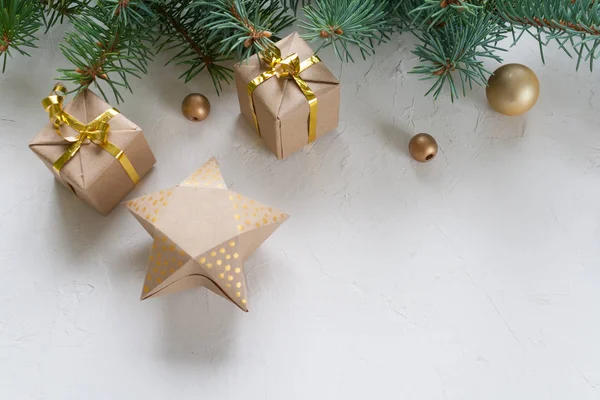 Feliz Navidad Feliz Año Nuevo Tarjeta Navidad Festiva Con Ramas — Foto de Stock