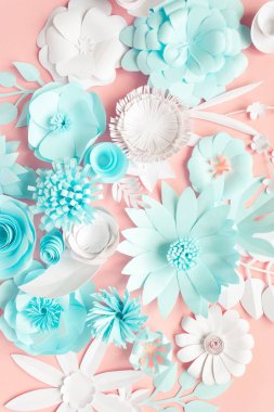 Kağıt çiçekler güzel desen stili arka plan. Düz yatıyordu