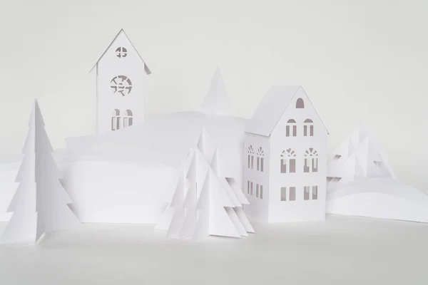 Winterwunderland Aus Weißem Papier Weihnachtsbaum Aus Weißem Papier Geschmückt Mit — Stockfoto