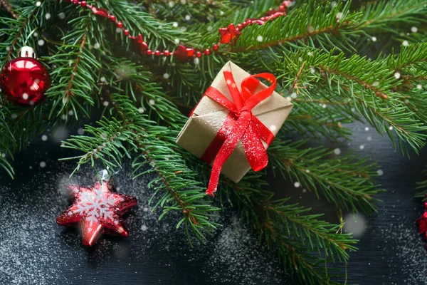 Feliz Natal Feliz Ano Novo Presentes Natal Close Sobre Galhos — Fotografia de Stock