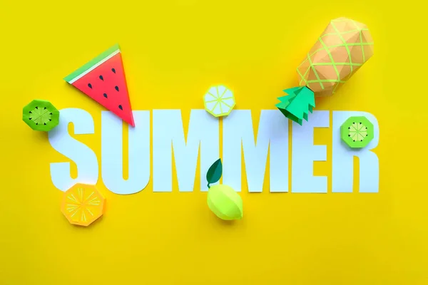 letter summer cut from paper with tropical fruit paper