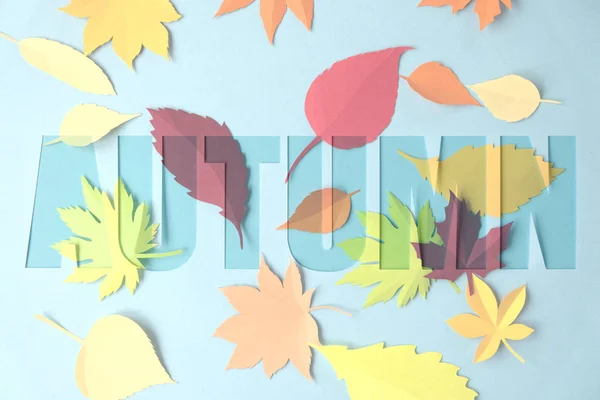 Letter autumn cut from paper with paper autumn leaves — Stock Photo, Image