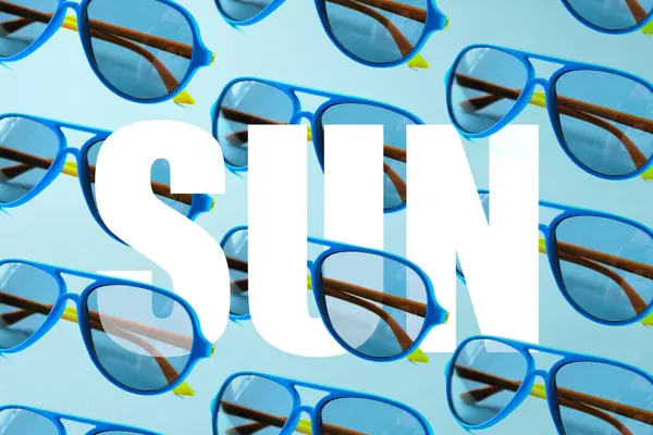 柔和的蓝色背景上的太阳镜图案。时尚概念 — 图库照片