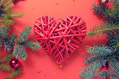 Neşeli Noel ve mutlu yeni yıl kırmızı zemin üzerine