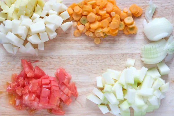 Step by step cooking soup. Cooking on cutting Board — Stock Photo, Image