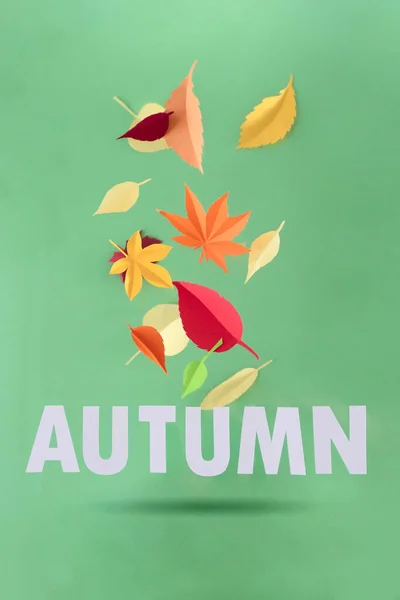 Письмо Осенью Вырезают Бумаги Осенние Листья Зеленом Фоне Hello All — стоковое фото