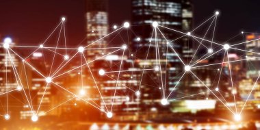 Koyu arkaplan üzerinde sosyal bağlantı çizgileri olan arkaplan kavramsal resmi