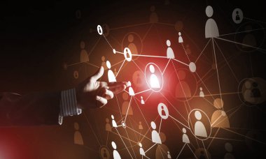 Koyu arkaplan üzerinde sosyal bağlantı çizgileri olan arkaplan kavramsal resmi