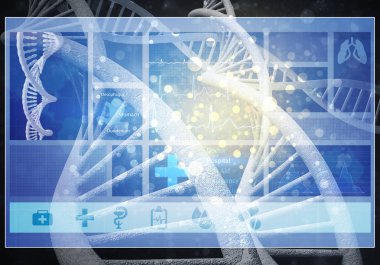 Medya tıp arka plan görüntüsü olarak Dna araştırma kavramı. 3D render.