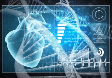 Medya tıp arka plan görüntüsü olarak Dna araştırma kavramı. 3D render.