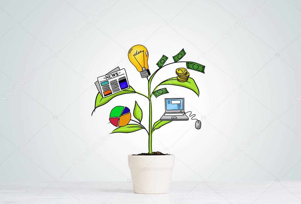 Concept of successful business plan and strategy presented by growing tree