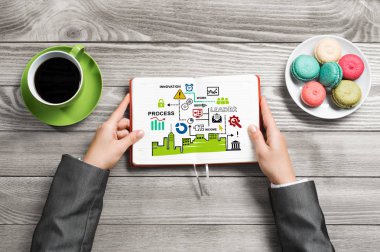 Eller ve iş stratejisi defter Üstten Görünüm