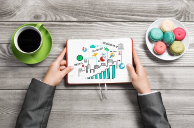 Eller ve iş stratejisi defter Üstten Görünüm