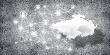 Beton duvarda bulut hesaplama bağlantısı olan arkaplan resmi