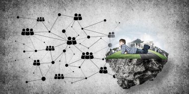 Yüzen ada ve mutlu bir çocukluk çocuğu ile bağlantı kavramı