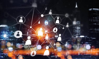 Koyu arkaplan üzerinde sosyal bağlantı çizgileri olan arkaplan kavramsal resmi