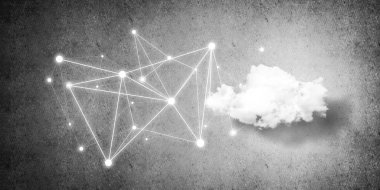 Beton duvarda bulut hesaplama bağlantısı olan arkaplan resmi