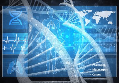 Medya tıp arka plan görüntüsü olarak Dna araştırma kavramı. 3D render.