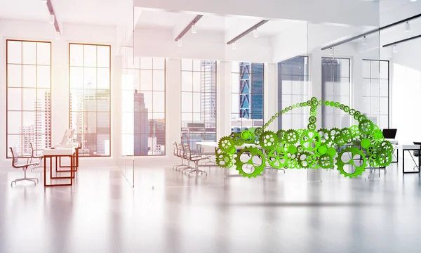 Car Icon Made Gears Cogwheels White Office Background Rendering — Stock Photo, Image