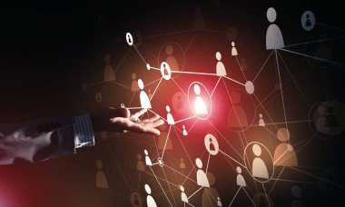 Koyu arkaplan üzerinde sosyal bağlantı çizgileri olan arkaplan kavramsal resmi