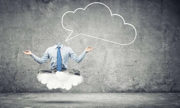 Empresario Pose Loto Con Cabeza Lámpara Meditando Nube — Foto de Stock