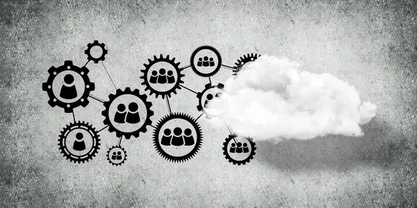 stock image Background image with gears and cloud computing connection concept on concrete wall