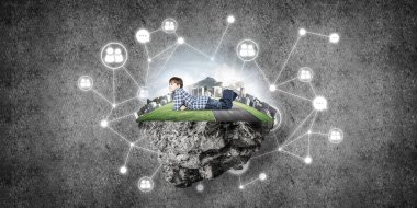 Yüzen ada ve mutlu bir çocukluk çocuğu ile bağlantı kavramı