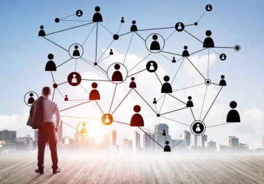 Takım çalışması ve işbirliğinin sembolü olarak ekrana sosyal bağlantı konsepti çizildi