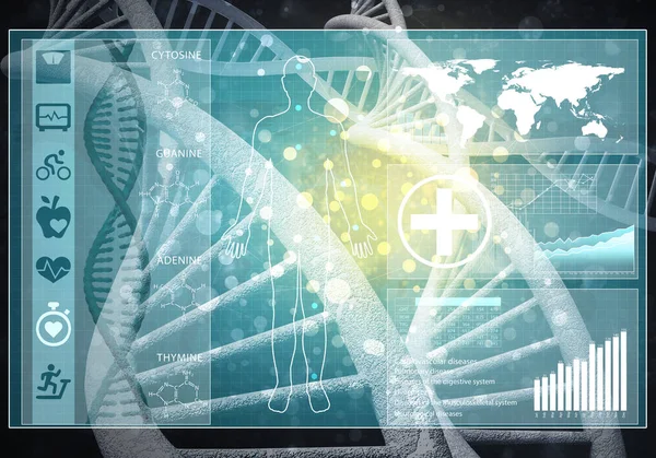 Medya Tıp Arka Plan Görüntüsü Olarak Dna Araştırma Kavramı Render — Stok fotoğraf