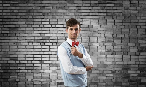 Horizontal Shot Confident Young Businessman Smart Casual Wear Smoking Pipe — Stock Photo, Image