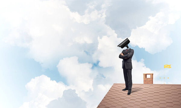 Concept of security and privacy protection with camera headed man